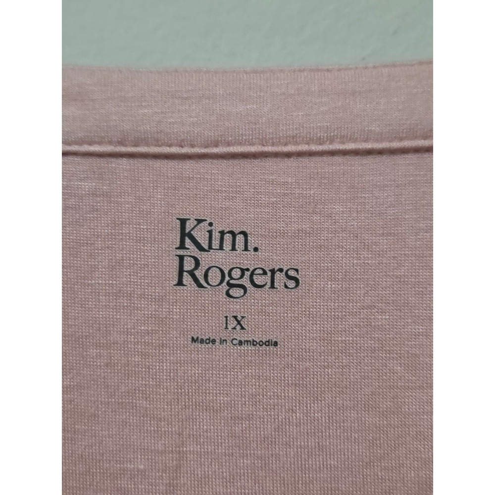 Kim Rogers Pink Pintuck V-Neck Roll-Tab Sleeve Knit Top 1X Plus Size - Picture 3 of 5